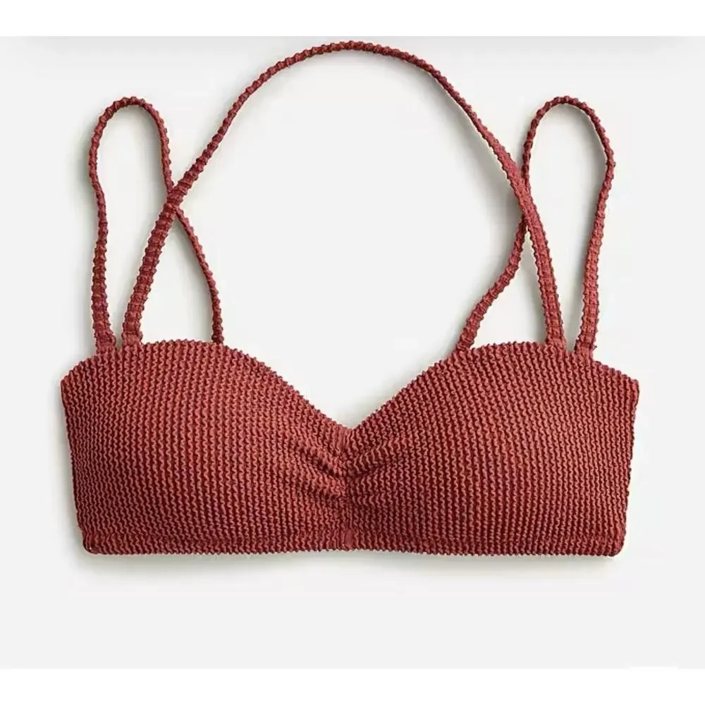 NWT J Crew Womens Scrunchie Sweetheart Bikini Top 3X Removable Straps Brown‎